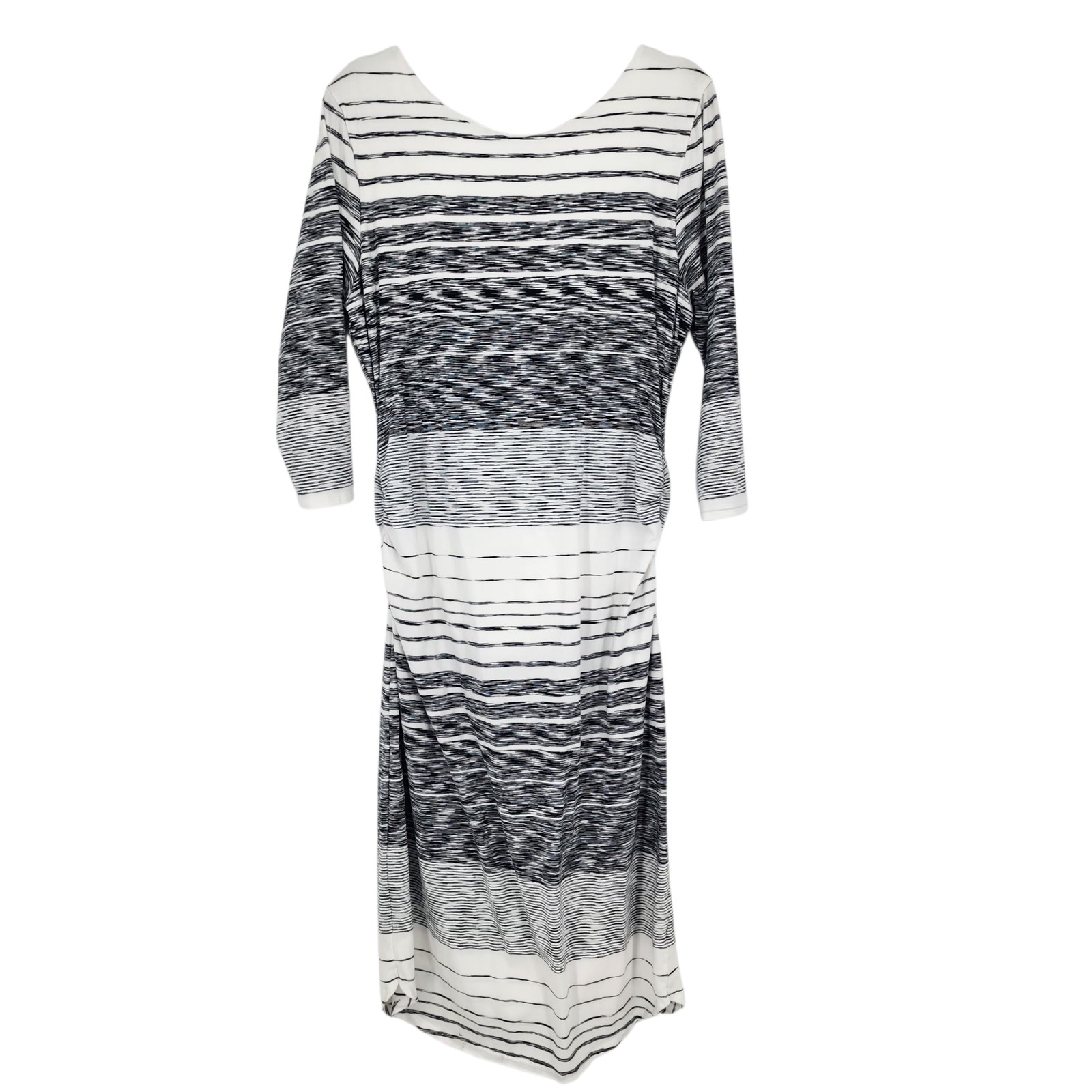 Athleta Heathered Black & White Stripe Comeback Midi 3/4 Sleeve Dress Size Xl